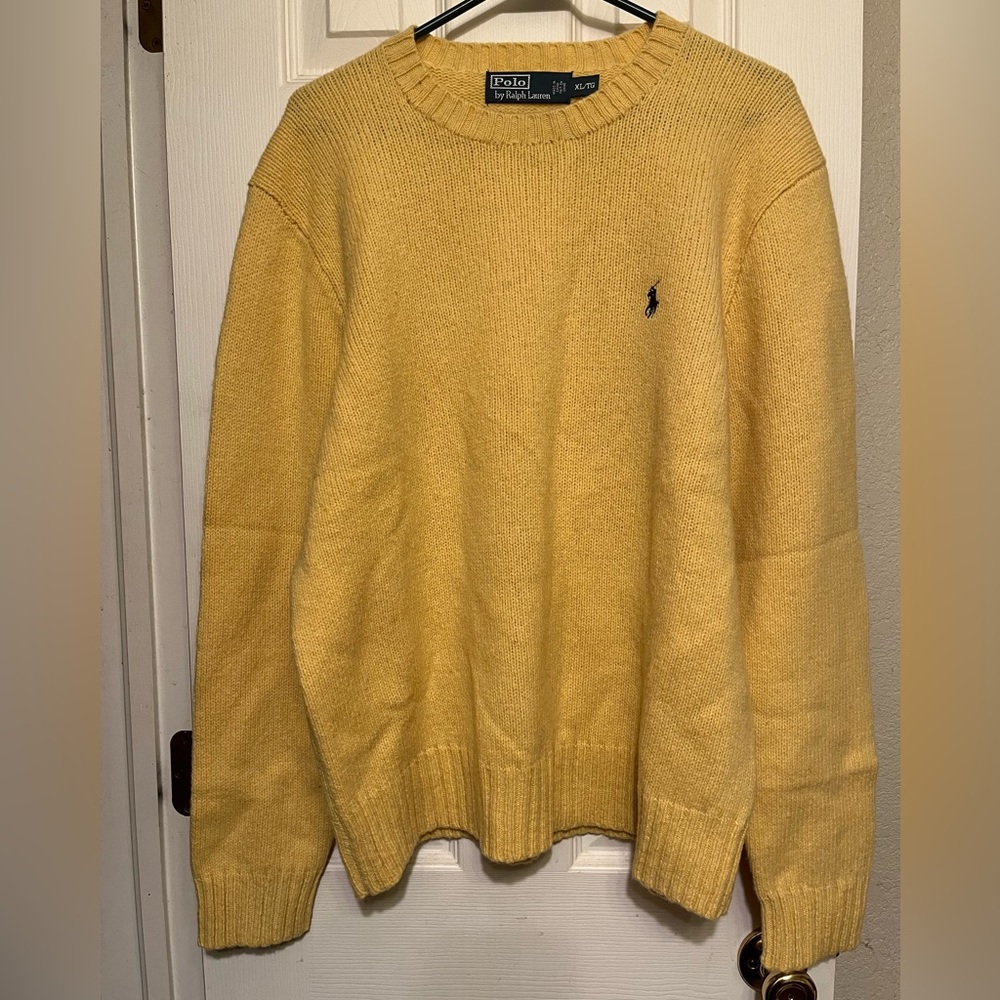 Polo Ralph Lauren Sweater Merino Wool Angora Preppy Yellow XL EUC